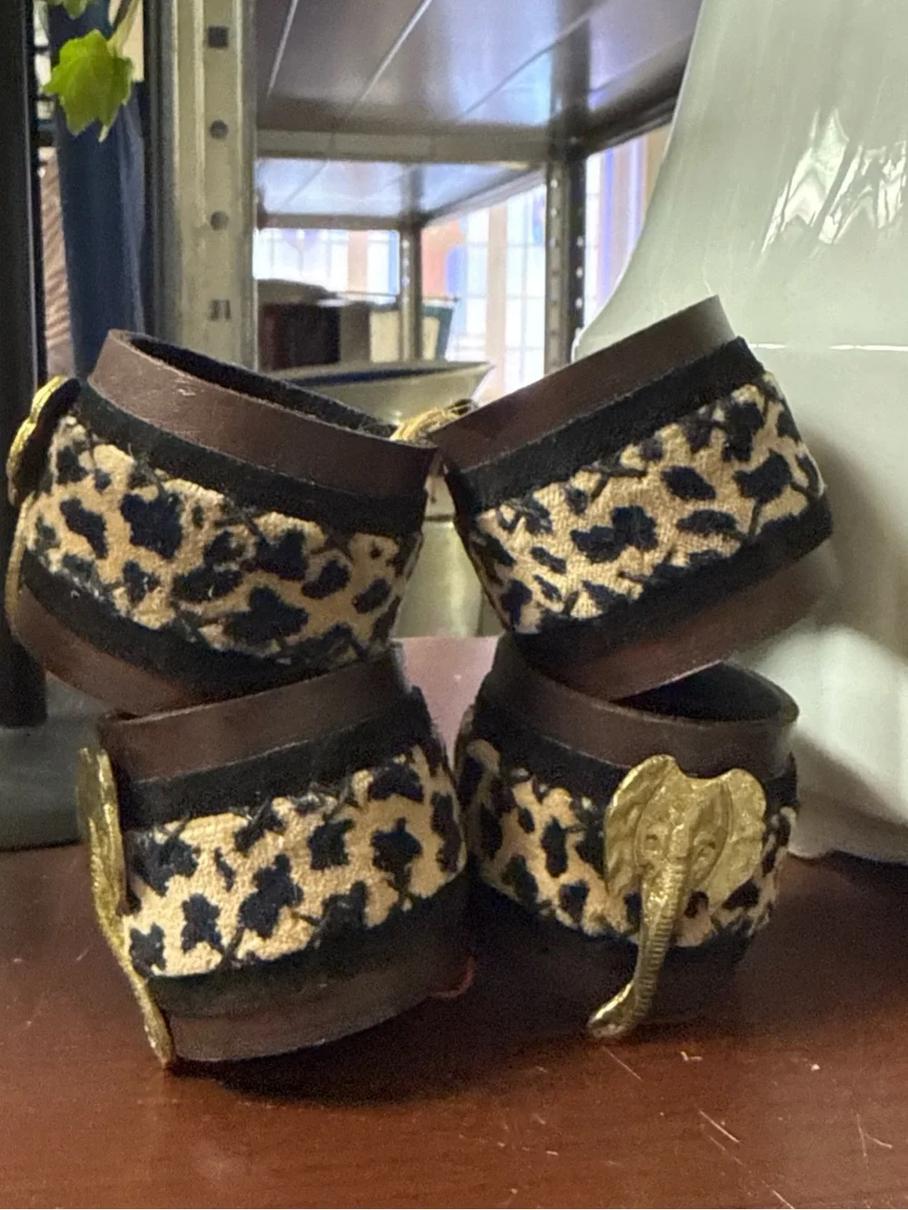 VTG Elephant Napkin Holder Rings Leopard Funky Made In India Set Of 4 Vintage